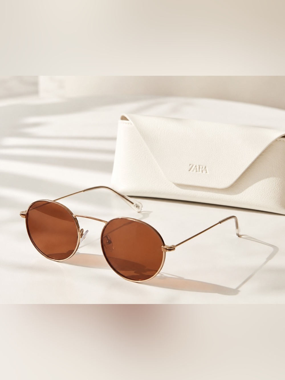 ZARA White Case with Brown Lens Round Sunglasses - Gold Frame